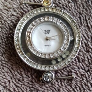 Silver and White Quartz Watch with Crystal Accents